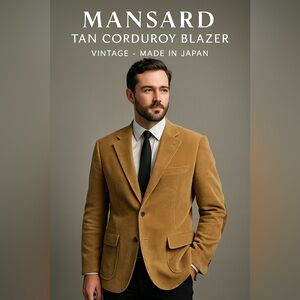 Vintage MANSARD Tan Corduroy Blazer – Made in Japan Elbow Patches Jacket Size L